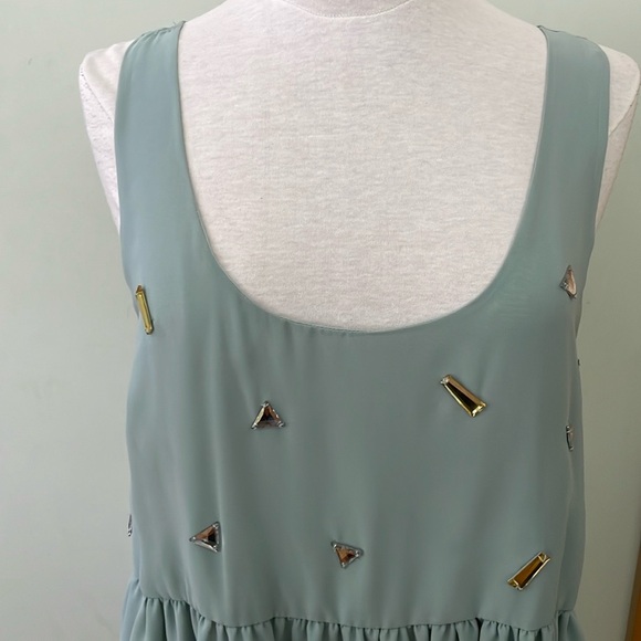 BCBG Generation Sleeveless Dusty Blue Chiffon Dress With Gem Beads, Size L - Picture 3 of 16
